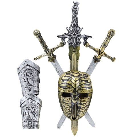 Zestaw Rycerski 3 Miecze Maska Ochraniacze Realistyczne Zdobienia LEAN Toys