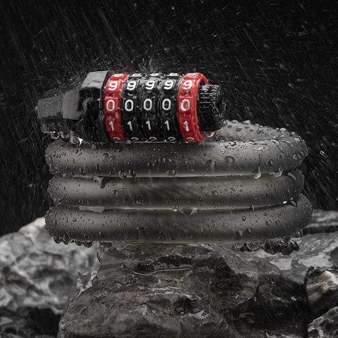 Zapięcie rowerowe zamek na szyfr 5 cyfr lina 1.8m - czarne ROCKBROS