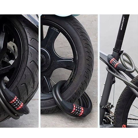 Zapięcie rowerowe zamek na szyfr 5 cyfr lina 1.8m - czarne ROCKBROS