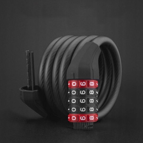 Zapięcie rowerowe zamek na szyfr 5 cyfr lina 1.8m - czarne ROCKBROS