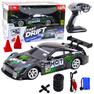 Samochód Wyścigowy Auto Do Driftu RC Czarno Zielone 30km/h 1:16 LEAN Toys
