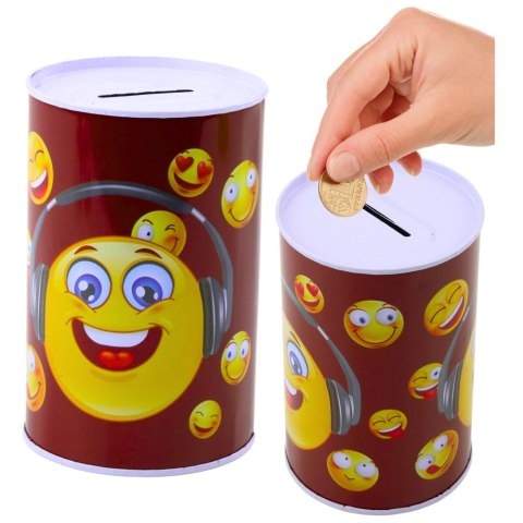 Skarbonka Metalowa Emotki Niebieska Brązowa 13 x 8cm LEAN TOYS