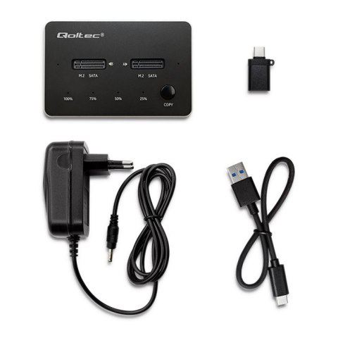 Stacja dokująca dysków 2x SSD M.2 SATA | NGFF | USB typ C Qoltec