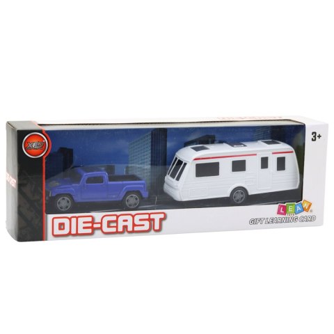 Zestaw Samochód Metalowy Z Kamperem Przyczepa Niebieski LEAN Toys