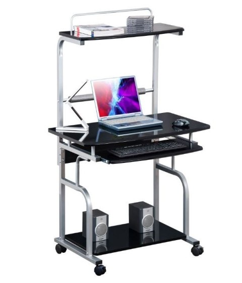Biurko komputerowe mobilne z nadstawką Techly