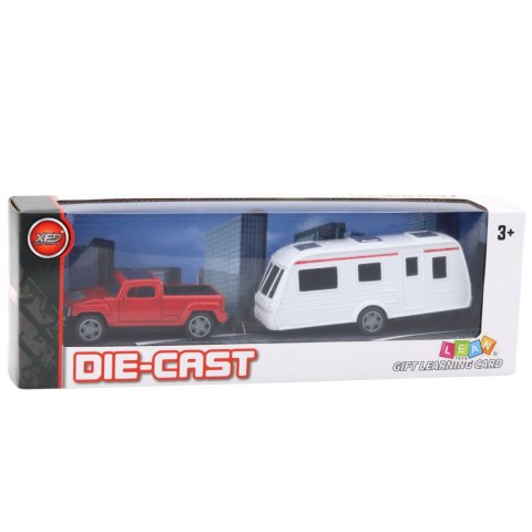 Zestaw Samochód Metalowy Z Kamperem Przyczepa Czerwony LEAN Toys