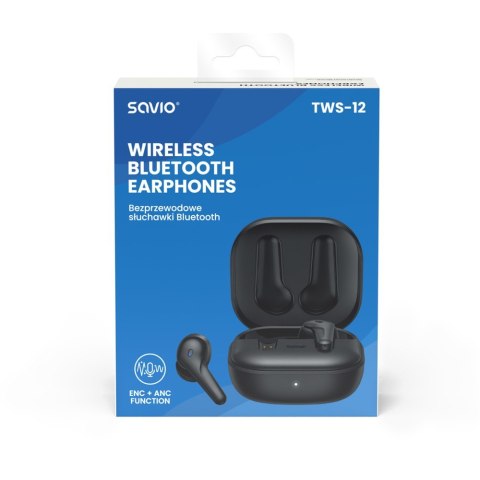 Słuchawki bezprzewodowe Bluetooth 5.3 z mikrofonem, ANC, ENC, QC, TWS-12 Savio