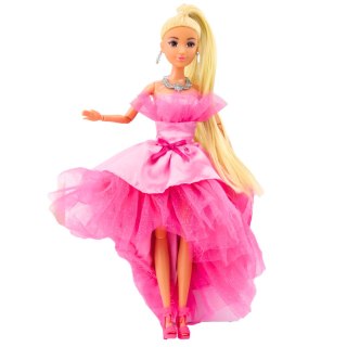 Lalka Anlily Brokatowa Suknia Balowa Różowa Ruchome Kończyny Blond Włosy LEAN Toys