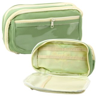 Piórnik Szkolny Dwukomorowy Z Kieszonkami Pojemny Zielony 22cm LEAN