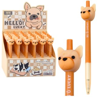 Długopis Żelowy Z Pieskiem Mops Niebieski Tusz Beżowy 0,5mm LEAN