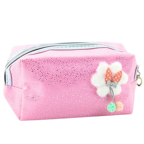 Piórnik Kosmetyczka Kokardka Połyskujące Drobinki Różowy LEAN