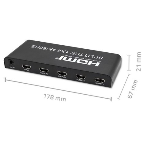 Aktywny rozdzielacz Splitter 4 x HDMI 4K x 2K | 6Gb/s | 60Hz Qoltec