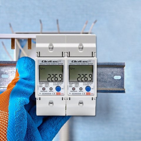 Jednofazowy elektroniczny licznik | miernik zużycia energii na szynę DIN | 230V | LCD | Wi-Fi Qoltec