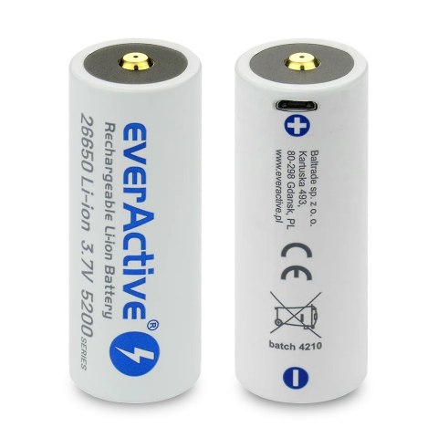 Akumulator 26650 3,7V Li-ion 5200 mAh micro USB EverActive