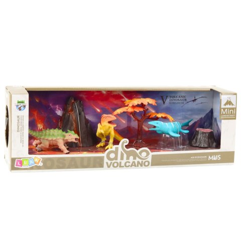 Zestaw Realistycznych Figurek Dinozaury Wulkan Drzewo 6el LEAN Toys