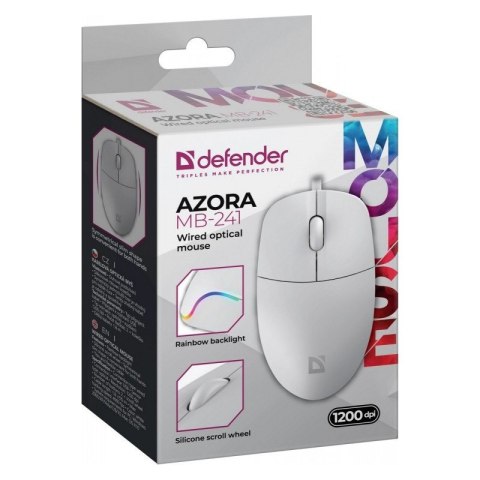 Mysz przewodowa AZORA MB-241 1200 DPI biała podświetlenie Defender