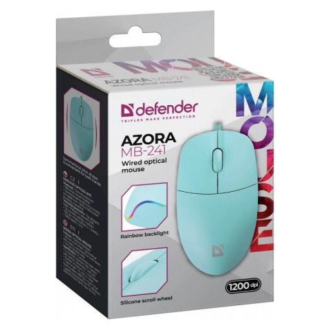 Mysz przewodowa AZORA MB-241 1200 DPI miętowa podświetlenie Defender