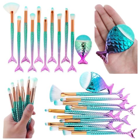 Zestaw Pędzelków Do Makijażu Syreni Ogon Fioletowo-Zielone 8szt. LEAN