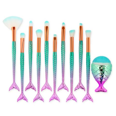 Zestaw Pędzelków Do Makijażu Syreni Ogon Fioletowo-Zielone 8szt. LEAN