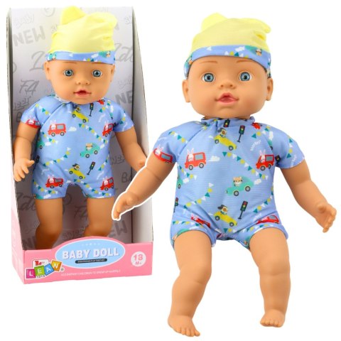 Lalka Bobas Niebieskie Ubranko z Wzorami Czapeczka z Uszami 31cm LEAN Toys