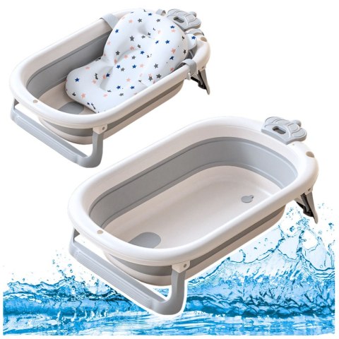 Wanienka Z Termometrem Dla Niemowląt Składana Materac W Gwiazdki Szara LEAN