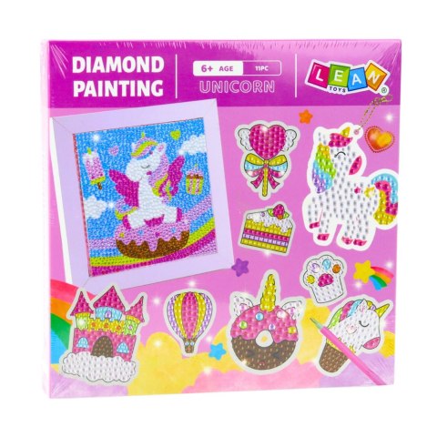 Zestaw Kreatywny Diamentowa Mozaika Breloki Jednorożce Kolorowe LEAN Toys