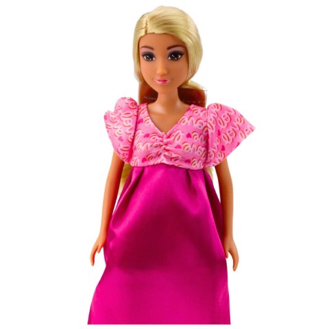 Lalka Anlily W Ciąży Różowa Sukienka Satynowa Długie Włosy LEAN Toys