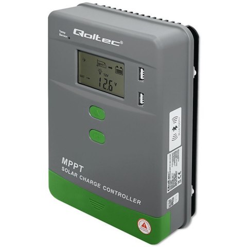 Solarny regulator ładowania MPPT z czujnikiem temperatury 30A | 12V/24V | LCD | 2xUSB | Bluetooth | APP | GEL | LiFePO4 Qoltec