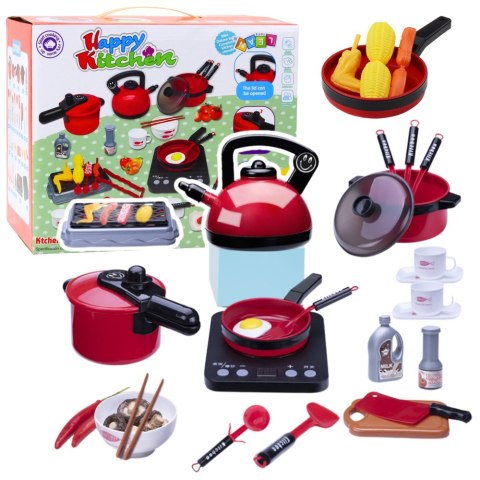 Zestaw Kuchenny Garnki Jedzenie Płyta Na Baterie Akcesoria 36el LEAN Toys