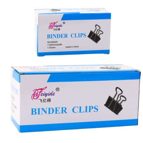 Zestaw Uniwersalne Klipsy Biurowe Stal Sprężynowa Czarne 25mm 12szt LEAN