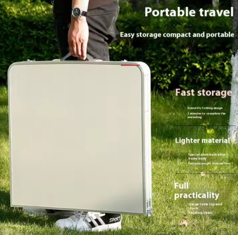 Zestaw Turystyczny Stolik Składany Kempingowy 4 Krzesła Szary LEAN