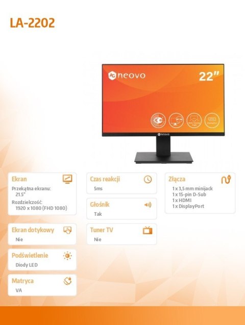 Monitor 22 cale LA-2202 HDMI DP D-SUB AG NEOVO