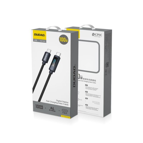 Kabel przewód L7C USB-A - USB-C 100W z wyświetlaczem LED 1m - czarny DUDAO
