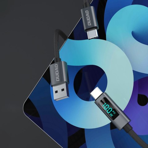 Kabel przewód L7C USB-A - USB-C 100W z wyświetlaczem LED 1m - czarny DUDAO