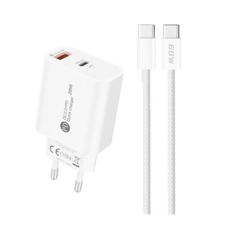 Ładowarka sieciowa 20W USB-A USB-C z kablem USB-C 1m - biała HURTEL