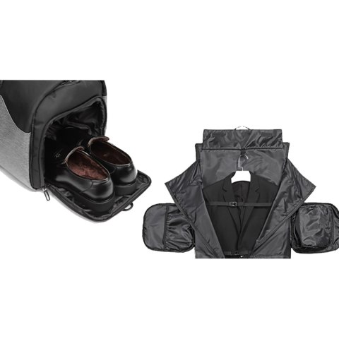 Torba podróżna Premium na garnitur i obuwie z kieszenią na mokre rzeczy 50l - czarna WOZINSKY