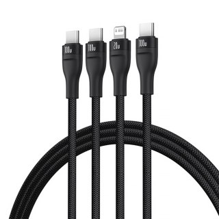 3w1 Kabel przewód Flash Series 3 100W USB-C - 2x USB-C iPhone Lightning 1.5m - czarny BASEUS