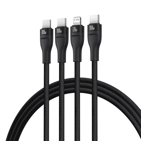 3w1 Kabel przewód Flash Series 3 100W USB-C - 2x USB-C iPhone Lightning 1.5m - czarny BASEUS