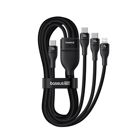 3w1 Kabel przewód Flash Series 3 100W USB-C - 2x USB-C iPhone Lightning 1.5m - czarny BASEUS