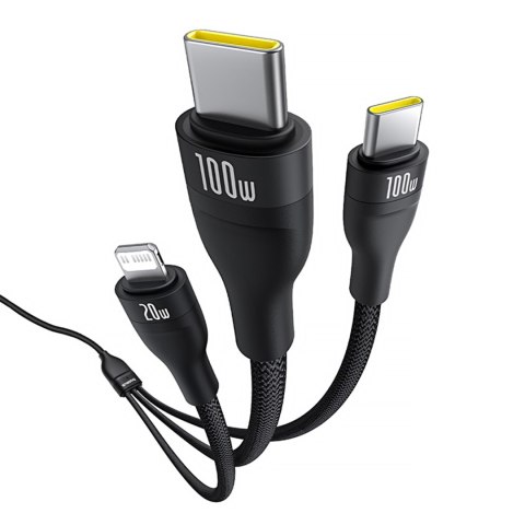 3w1 Kabel przewód Flash Series 3 100W USB-C - 2x USB-C iPhone Lightning 1.5m - czarny BASEUS