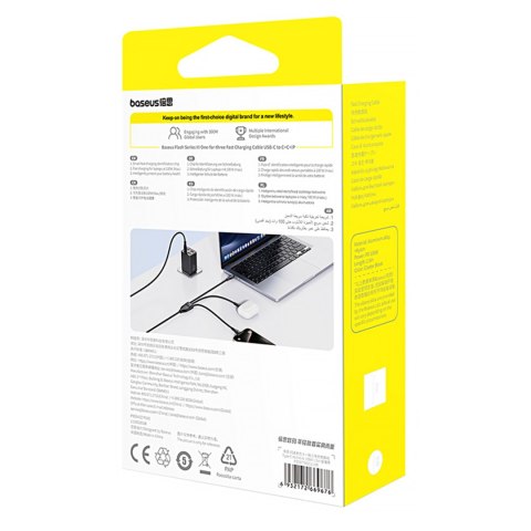 3w1 Kabel przewód Flash Series 3 100W USB-C - 2x USB-C iPhone Lightning 1.5m - czarny BASEUS