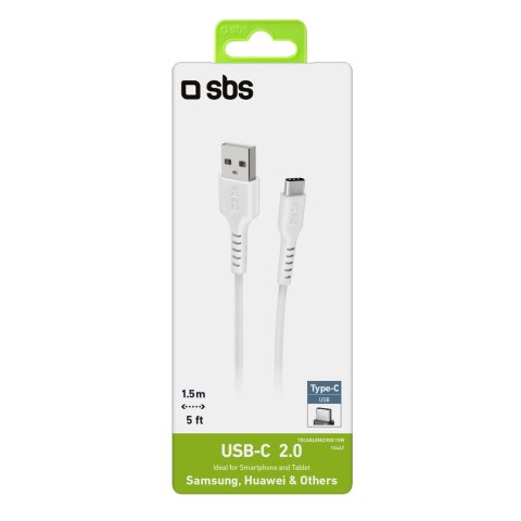Kabel przewód USB-A - USB-C 1.5m - biały SBS
