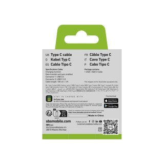 Kabel przewód USB-A - USB-C 1m - czarny SBS