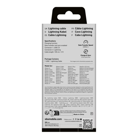 Kabel przewód USB-A - iPhone Lightning - biały SBS