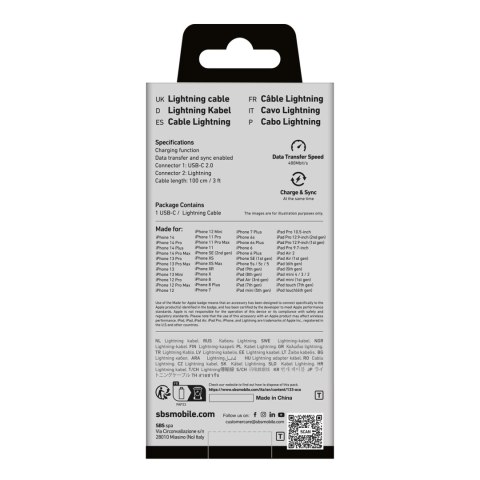 Kabel przewód USB-C - iPhone Lightning 1m - czarny SBS