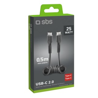 Kabel przewód spiralny USB-C 0.5m - czarny SBS