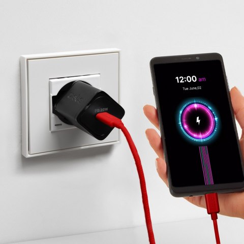 Kabel przewód w oplocie USB-C 60 W 1.5m - czerwony SBS