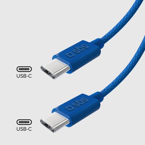 Kabel przewód w oplocie USB-C - USB-C 60W 1.5m - niebieski SBS