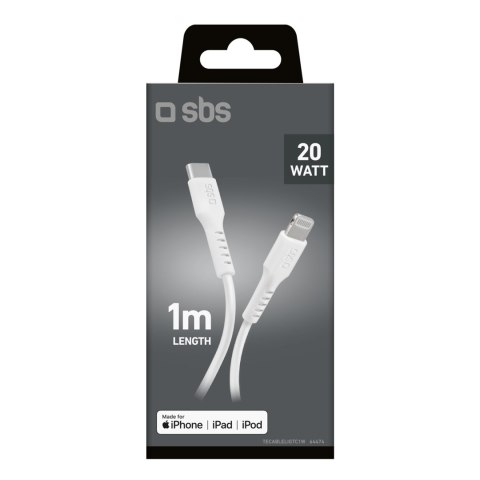 Kabel przewód z certyfikatem MFi USB-C - iPhone Lightning 1m - biały SBS