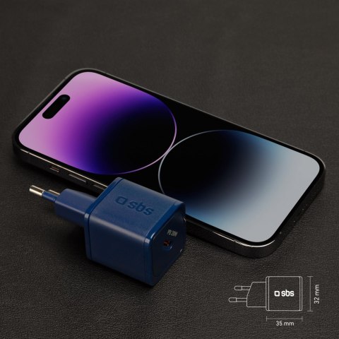 Ładowarka sieciowa GaN z Power Delivery 20W - niebieska SBS